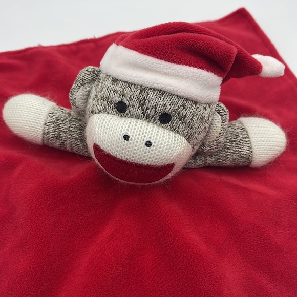 Sock Monkey Lovey I ❤️ Santa Rattle Velvet Satin Security Toy Baby Infant - Picture 2 of 6